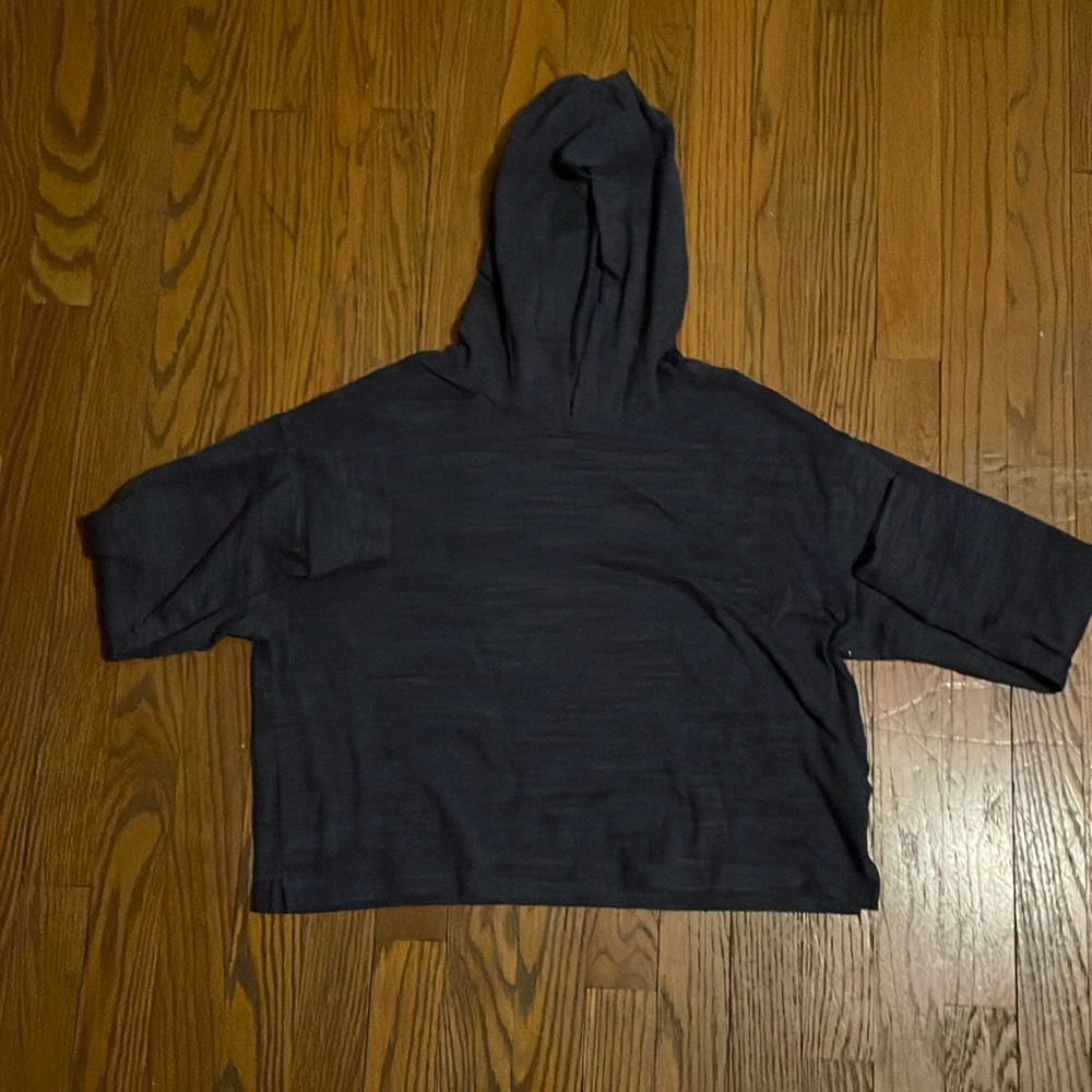 Old Navy girls slub knit cropped long sleeve hoodie shirt in navy